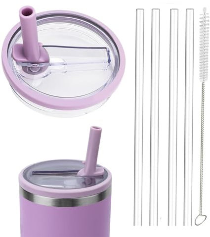 Leak Proof Lid for Stanley Cup,1 Pack 40 oz Tumbler Flip Straw Lid Replacement fit for Stanley Quencher 1.2L, Reusable Tumbler Cover Sets with 4 Straws and 1 Cleaning Brush