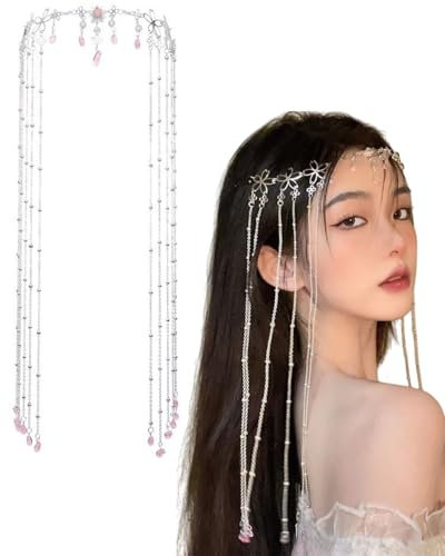 MOPZIJA Catena per la testa, da donna, a forma di goccia, per la testa, per capelli, per la fronte, con cristalli