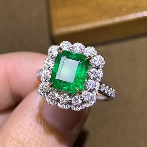 Offener Stapelring mit grünem Kristall für Damen – großer, zierlicher künstlicher Smaragd-Strassstein mit Zirkonia, verstellbarer Statement-Ring aus 925er Sterlingsilber mit Turmalin und großem Halo-V