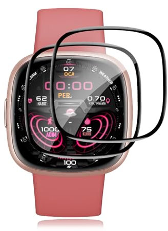 2 Stück Schutzfolie für Panzerglas für Fitbit Versa 4/Fitbit Versa 3/Fitbit Sense 2/Fitbit Sense, 9H Hochempfindliche Versa 4 Displayschutzfolie, HD Blasenfrei Fingerabdruck Schutzglas Panzerglasfolie