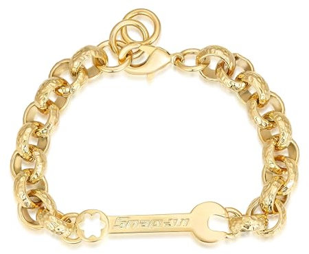 12mm Gold Spanner Belcher Bracelet, 8-Inch, 51g, Gold Plated - Bling King London