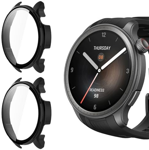 Yenwen Hülle kompatibel mit Amazfit Balance Schutzhülle, 2 Stück Hard Case mit Displayschutz für Panzerglas, Anti Kratz PC Schutzhülle, Ultra Slim HD Clear Cover -Schwarz