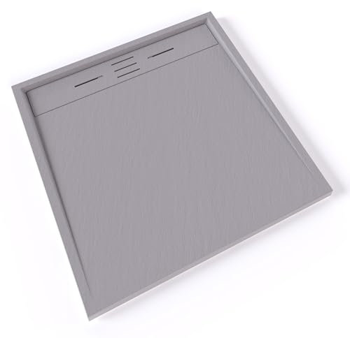 HIEMAL Receveur de douche 90 x 90 cm résine Gris aspect ardoise + bonde incluse - Salle de bain