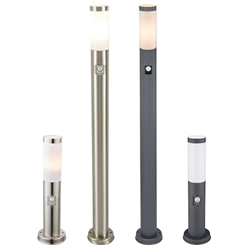 INNOVATE LED Außenlampe mit Bewegungsmelder IP44 | LED Standleuchte | Gartenbeleuchtung außen | Wegeleuchten außen mit Bewegungsmelder | Pollerleuchte inkl. E27 Leuchtmittel 110CM Edelstahl