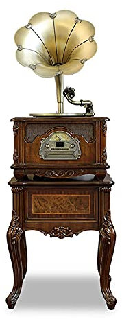 Record Player Retro Turntable,All in One Vintage Phonograph Nostalgic Gramophone for with Copper Horn,Built-in Speaker Aux-in Radio recorder
