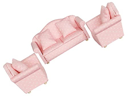 TOBBOMEY 3 Stück Mini Sofa Set für Puppenhaus Teiliges Möbelset mit Kissen Rosa Punktmuster Langlebige Dekoration für Spielhäuser Schreibtischornament Geeignet