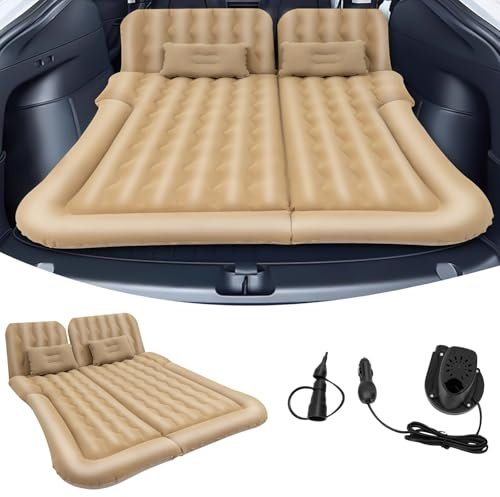 ACROSSPART SUV Luftmatratze, Auto Aufblasbare Matratze mit Luftpumpe & 2 Kissen, Tragbare Doppelseitige Dickere Auto Bett für Camping, Reisen, Outdoor (Beige)