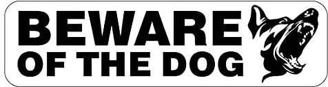 Beware of Dog Warning Letterbox Sign, 150mm x 40mm, Self-Adhesive Vinyl Sticker, Black and White label (5)