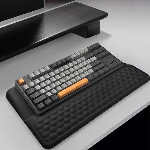 Keyboard Wrist Rest with Computer Keyboard Stand, Ergonomic Tilted Wrist Support Tray with Memory Foam and Non-Slip PU Sole, Suitable for Office and Home (Black)