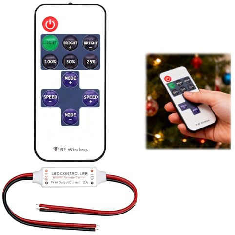 Controllore LED Monocromatico Con Telecomando RF Senza Fili, Dimmer Mini DC 5-24V 5A Per Strisce LED – Compatibile Con COB E SMD 5050 3528 2835 5630, 8 Effetti Dinamici E Regolazione Della Luminosità