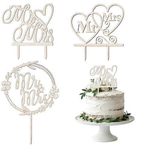 3 Stück Cake Topper Hochzeit Tortendeko Hochzeitstorte Deko Mr & Mrs Cake Topper Mr & Mrs Tortenstecker Kuchendeko Torten Deko Kuchen Deko für Hochzeit Verlobung Jubiläum