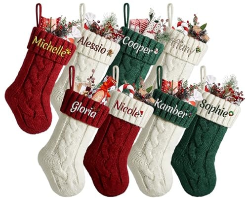 Dihope Weihnachtsstrumpf Personalisiert mit Name 46cm große gestrickte Christmas Stockings Knit Nikolausstrumpf Nikolausstiefel zum Befüllen Nikolaussocken Hängende Weihnachtssocken Kamin Deko (B)