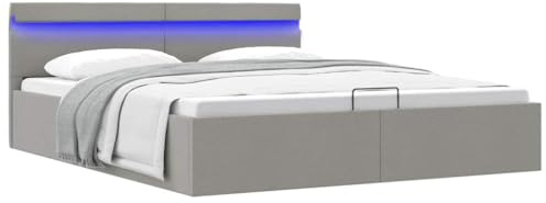 QJBSAVVA Doppelbett 180x200 cm mit Bettkasten & RGB LED, Polsterbett Hellgrau, Hydraulischer Lattenrost, MDF-Stahl-Rahmen, 211x188x73 cm
