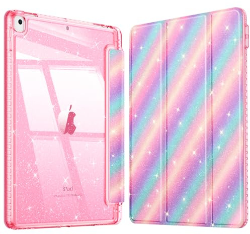 Fintie Funda Purpurina para iPad de 10,2 Pulgadas de 9/8/7 Generación | (Modelo 2021/2020/2019) - Carcasa transparente con soporte para bolígrafo, resistente a los golpes, Arcoíris degradado