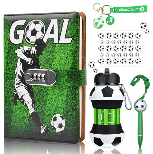 AuSletie Tagebuch mit Schloss,Fußball Tagebuch Jungs kinder Geschenke für Teenager Gefühls und Geheimnistagebuch für 8 9 10 11 12 13 14 15 16 Jungen