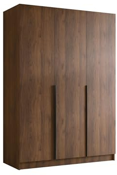Mirjan24 Kleiderschrank Cikzori I mit 3 Türen (Nuss Warmia + Schwarz) | Drehtürenschrank mit Kleiderstange, geräumigen Innenfächern und Soft-Close-Scharnieren, B/H/T: 150/215/58 cm