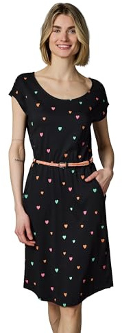 Ragwear Damen Sommerkleid Midikleid mit Herzchen-Print und geflochtenem Taillengürtel Lilithe Hearts YOUMODO XS-XXL