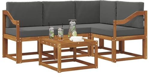 vidaXL Outdoor-Sofagarnitur mit Kissen 5 pcs Natur und Anthrazit, Garten-Sofa-Set, Moderne Outdoormöbel, langlebige Lounge für die Terrasse, Bequeme Sitzgruppe