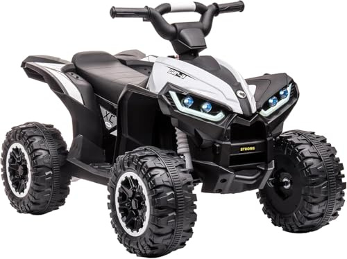 ZoomBuggy Elektro-Quad für Kinder 12V, elektrisches ATV mit 2 Motoren, Hupe, LED-Lichter und Musik, Geschwindigkeit 3–6 km/h, Elektroauto für Kinder von 3 bis 8 Jahren, Weiß