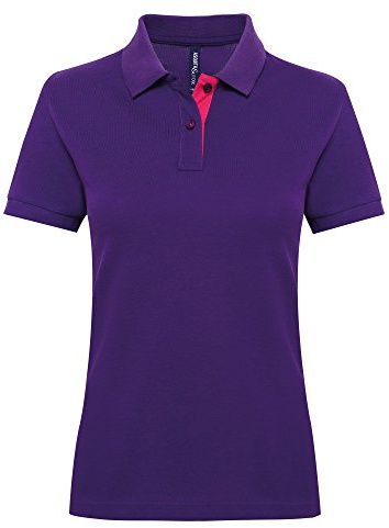 Asquith & Fox Women's Women's Contrast Polo Regular Fit Short Sleeve Polo Shirt, Multicolour (Purple/Pink 000), 10 (Manufacturer Size:Small)
