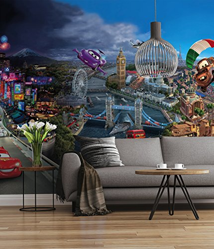 Sunny Decor | Disney | Fototapete CARS WORLD | 368 x 254 cm | Tapete, Wand Dekoration, Auto, Autorennen, McQueen, Kinderzimmer | SD400, Bunt