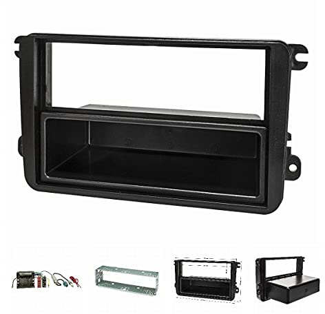 tomzz Audio 2457-011 Radioblende Set kompatibel mit VW Golf Touran Passat Caddy EOS Skoda Octavia mit Quadlockadapter ISO Fakra Antennenadapter Phantomeinspeisung DIN Einbauschacht
