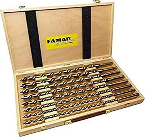 FAMAG Lewisbohrer-Satz im Holzkasten, 8-teilig Ø10,12,14,16,18,20,22,24mm, Gesamtlänge 460mm