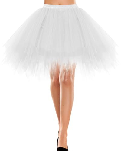 Bbonlinedress Faldas Tul Mujer Cortas Tutu Tulle Skirt Disfraz para Ballet Skater Mini Falda Adulto Retro para Carnaval Cosplay Fiesta Halloween White S