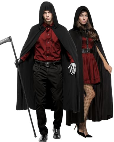 Horror-Shop Schwarzer Umhang als Kapuzen Cape für Halloween & Fasching