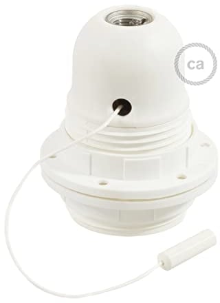 creative cables - E27-Lampenfassungs-Kit aus Thermoplastisches mit Doppelklemmring und Zugschalter für Lampenschirme - Weiß