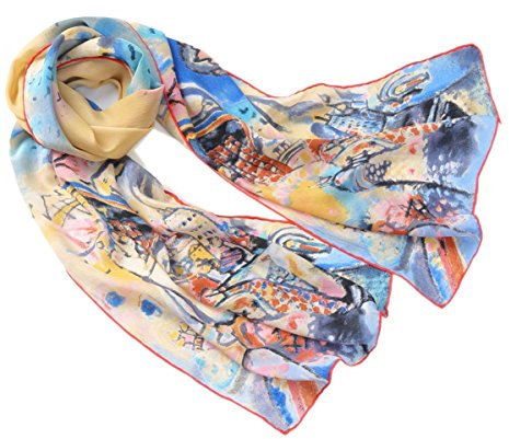 Prettystern Damen Langer Seidenschal 160cm Kunstdrucke Handgerollt Wassily Kandinsky - Roter Platz in Moskau P814