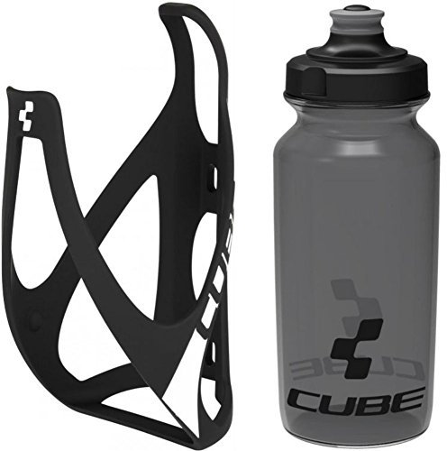 Cube HPP Cage - Matt Black/White & Icon Bottle - Black, 500ml / Lightweight Bicycle Cycling Cycle Bike MTB Mountain Road Water Drink Flask Bidon Bracket Mount Holder Carrier Kit Part Set Accessories