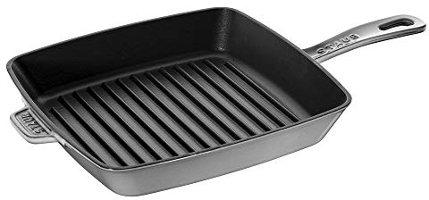 Staub Poêle grill carrée en fonte de 25,4 cm - Gris graphite - Fabriqué en France