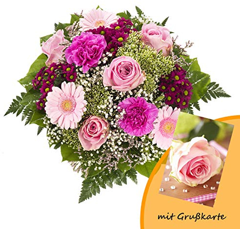Dominik Blumen und Pflanzen, Blumenstrauß Herzklopfen und Grußkarte Rosen