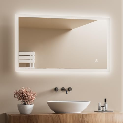Heilmetz Badspiegel mit Beleuchtung LED 120x60cm, Badezimmerspiegel mit Beleuchtung 6500K Kaltweiß Licht, Touch Schalter, Wandspiegel Vertikal/Horizontal Montage