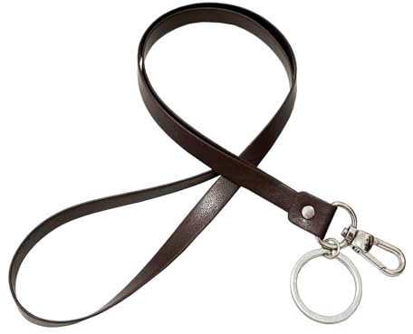 aolaso Schlüsselband Schlüsselanhänger Lang, Umhängeband aus PU-Leder mit stabilem Metall-Clip für ID Ausweishalter, Tasten, USB (Kaffee-1Style)