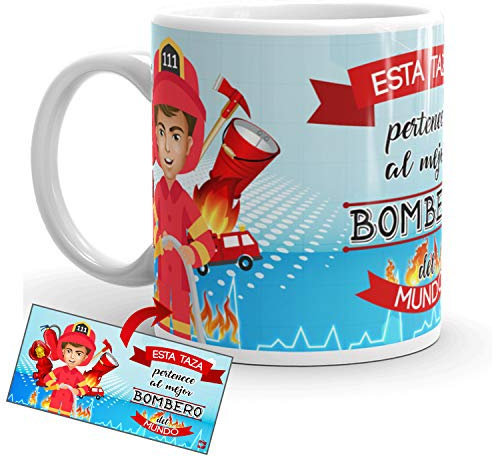 Kembilove Taza de Café del Mejor Bombero del Mundo – Taza de Desayuno para la Oficina – Taza de Café y Té para Profesionales – Taza de Cerámica Impresa – Tazas de Jefe de 350 ml Bomberos
