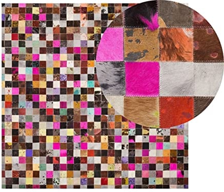 Beliani Lederteppich viereckig Patchwork bunt 200 x 200 cm Enne