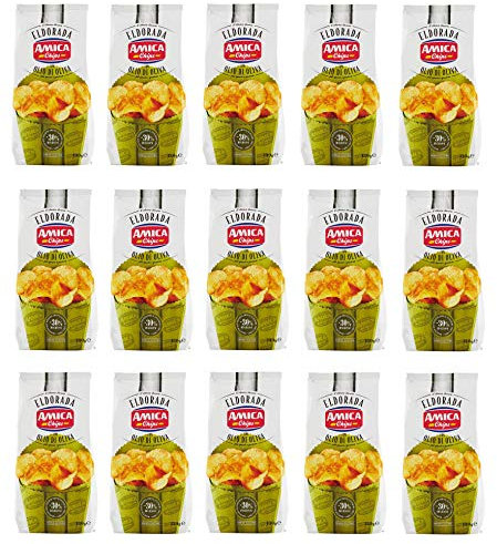15x Amica Chips Eldorada con Olio di Oliva Kartoffelchips mit Olivenöl 130g glutenfreie knusprige Kartoffel chips