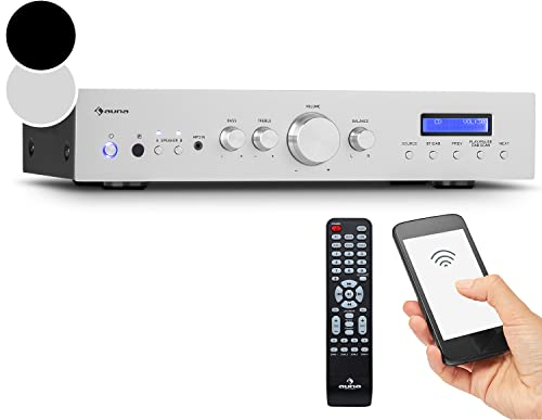 Auna Amplificador Audio Bluetooth para Equipo de Musica, Amplificador HiFi, AV y Control de Agudos y Bajo, Amplificadores Sonido con Subwoofer, 2 Canales de Audio y Altavoz con Mando a Distancia