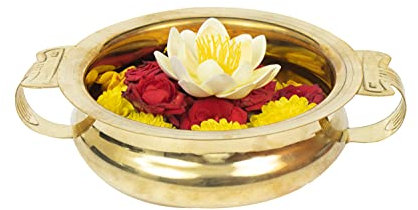 Spillbox Brass Urli Decorative Bowl Vessel, Home Decor Festive Gift Item - Urli Handle (16 CM)