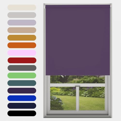 Aubergine Blackout Roller Blind Metal Fittings Trimmable UV Protection Thermal Properties Premium Fabric Home Office Bedroom Kids Room Child Safe Easy Fit 90cm Width x 160cm Drop