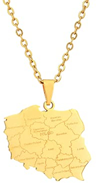 Stylish-Art Polen Karte Anhänger Halsketten – ethnisches Muster Flagge Region Polen Karten Schlüsselbeinkette Halsketten Charm Hip Hop Trendy Schmuck für Damen Herren Pullover Kette, Gold, 50 cm