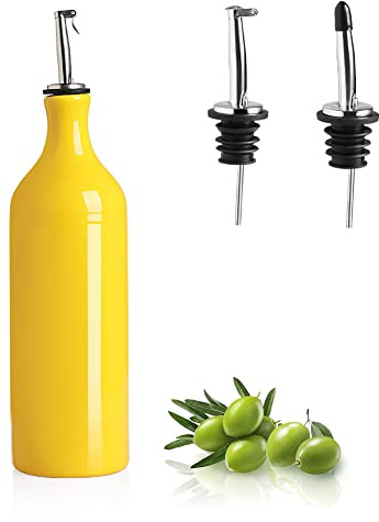 SweejarHome Large Ceramic Olive Oil Dispenser Bottle and Cruet Protects to Reduce Oxidation, Stores Oil, Vinegar, Soy Sauce & Other Liquids, Pack of 1, 680ml (Yellow)