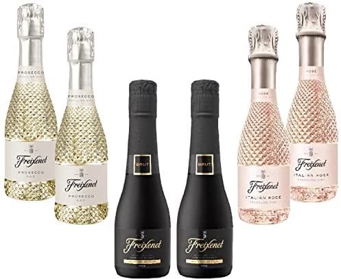 Freixenet Prosecco, Cordon Negro & Italian Rose Wine Giftset - Pack of 6x20cl - 2 of Each Mini Prosecco Bottles with Topline Card. Prosecco Gifts for Women, Weddings, Birthday Party.