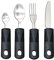 Juego de 4 cortadores adaptativos NUZAMAS con tenedor de acero inoxidable, cucharadita y cuchillo para temblores, adultos mayores, artritis y Parkinson, color negro