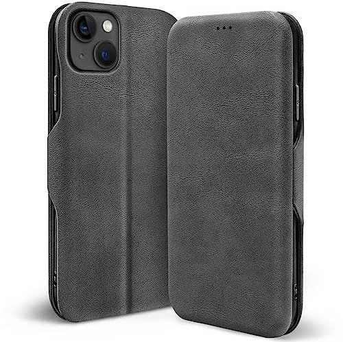 CoolGadget für iPhone 14 Plus Shell Flip Case, dünne Business Klapphülle mit Magnetverschluss & Kartenfach, kompatibel mit iPhone 14 Plus (6,7 Zoll), Grau