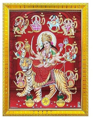 Durga Maa/Ambe/Sherawali/Nav Durga Durga Maa Bilderrahmen | Gott Religiöses gerahmtes Gemälde für Wand und Pooja/Hindu Bhagwan Devi Devta Fotorahmen/Gott Poster für Puja (35,6 x 30,5 cm)