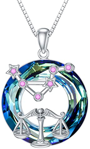 enjoylifecreative Damen Waage Sternzeichen Kristall Halskette 925er Sterling Silber Libra Geburtsstein Horoskop Anhänger Kette Sternbild Astrologie Schmuck Geschenke für Frauen Mädchen