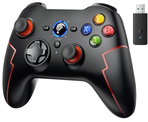 EasySMX Controller PC Wireless Bluetooth Gamepad con Trigger Hall e Doppia Vibrazione e Funzione Turbo, Compatibile con PC/PS3/Switch/Android TV/TV Box/Telefono Cellulare/Tablet/Laptop - Rot